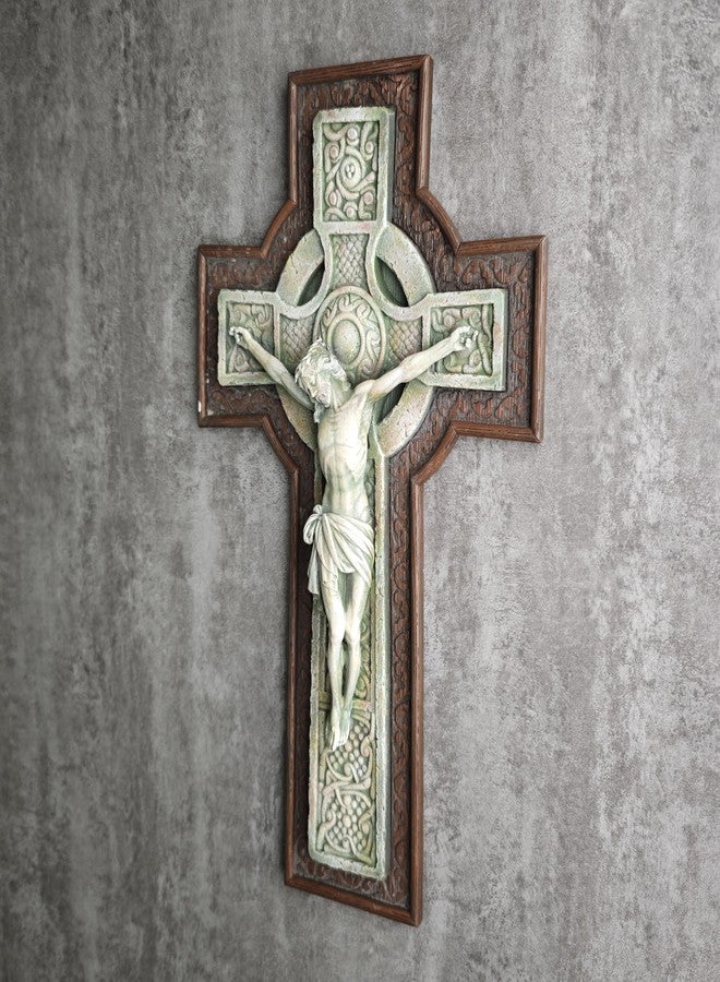 BC BUILDCLASSIC BC Catholic Crucifix Wall Cross, Celtic style, Garden Cross, Religious Gift, Wood Stone Carve Looking, 12”H Hand Painted by Buildclassic - Image 5
